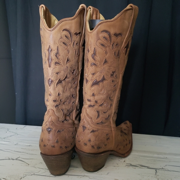 Corral Vintage Floral Inlay style C1961 Cowboy Boots in Saddle Tan - Women's 8 M - Picture 9 of 16